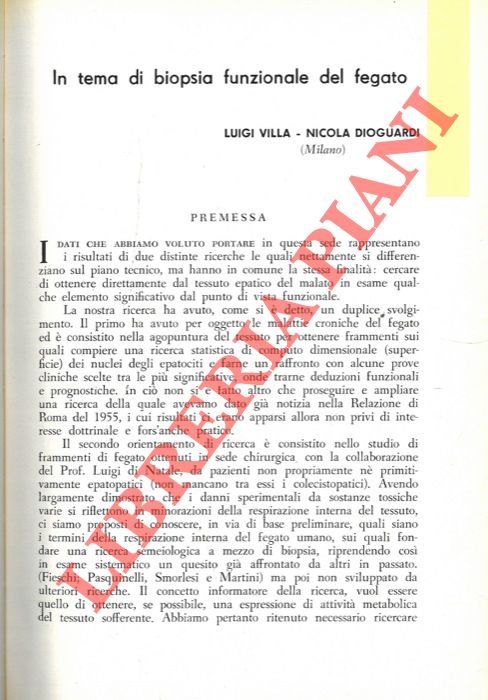 In tema di biopsia funzionale del fegato. - VILLA Luigi - DIOGUARDI Nicola -