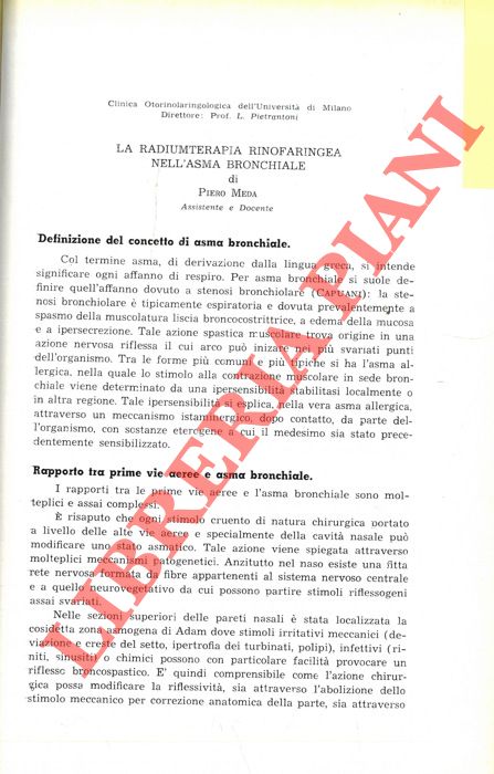 La radiumterapia rinofraingea nell'asma bronchiale. - MEDA P. -