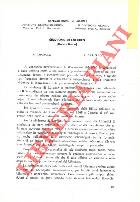 Sindrome di Lofgren. - AMOROSO B. - CARIELLO V. -