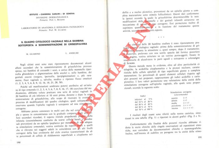 Il quadro citologico vaginale nella bambina sottoposta a somministrazione di griseofulvina. - GUARINO M. - ANSELMI L. -