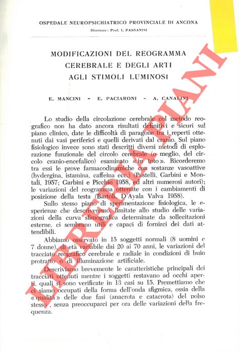Modificazioni del reogramma cerebrale e degli arti agli stimoli luminosi. - MANCINI E. - PACIARONI E. - CANALINI A. -