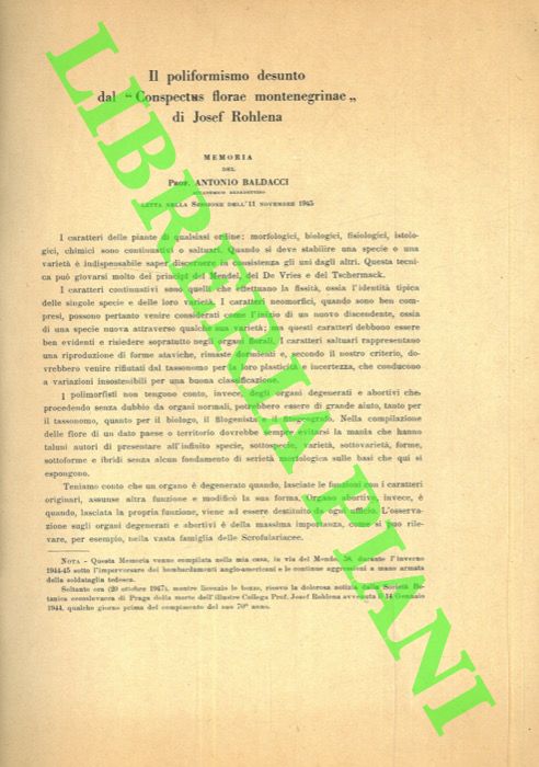 BALDACCI Antonio - - Il poliformismo desunto dal 