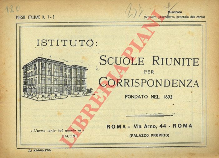 Istituto Scuole Riunite per Corrispondenza. - Poesie italiane, n. 1-2