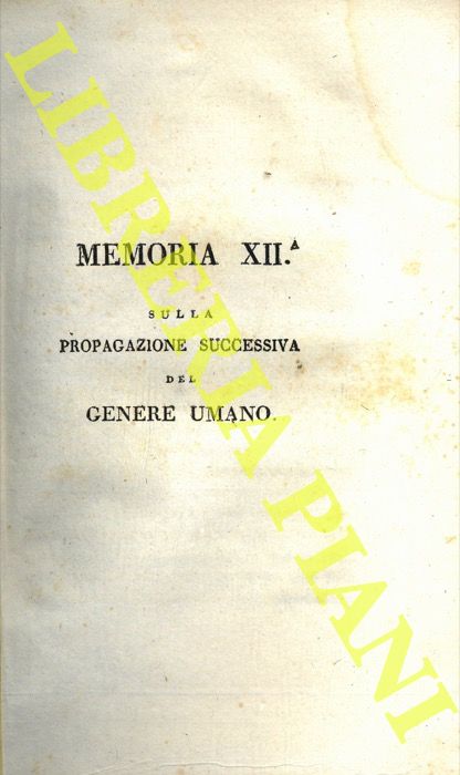 MOLINA Gioan-Ignazio - - Sulla propagazione successiva del genere umano.