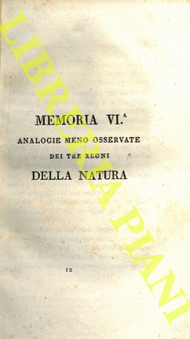 MOLINA Gioan-Ignazio - - Analogie meno osservate dei tre regni della natura.