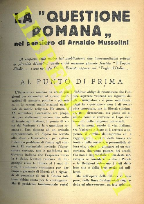 COPPA Luigi Genesio - - La Questione Romana.