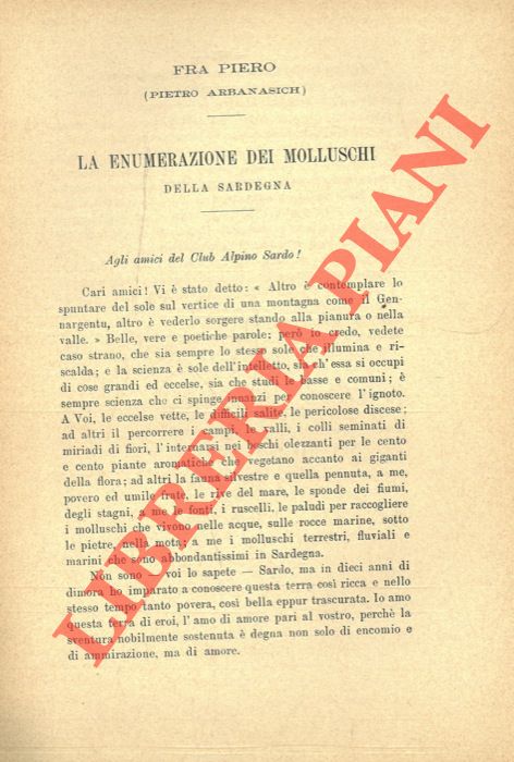 Fra Piero (Pietro Arbanasich) - - La enumerazione dei molluschi della Sardegna.