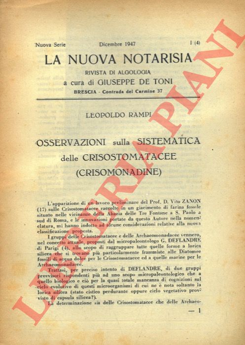 RAMPI Leopoldo - - Osservazioni sulla sistematica delle Crisostomatacee (Crisomonadine)