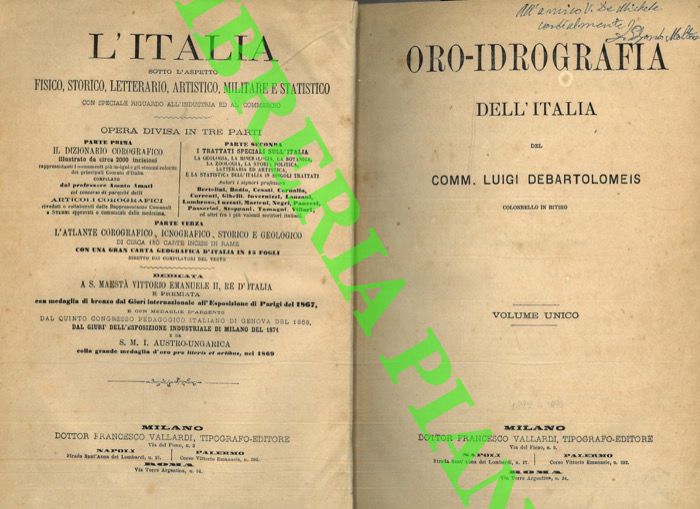 DEBARTOLOMEISLuigi - - Oro-idrografia dell'Italia. Volume unico.