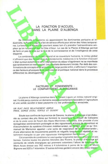 PASTORELLI Liliane - - La fonction d'accueil dans la plaine d'Albenga.