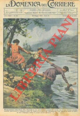 BELTRAME A. - - Tre bambini di un paese del bergamasco  con le mani formavano catena e traevano in salvo un loro compagno caduto in acqua mentre giocava.