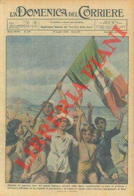 BELTRAME A. - - Colonie estive fasciste. Bambini inneggiano al Duce sventolando un tricolore.