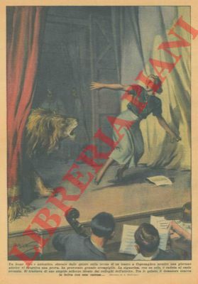 BELTRAME A. - - Scherzo in un teatro: un leone sul palco durante una scena.