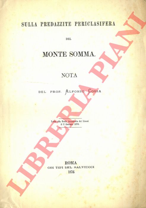 COSSA Alfonso - - Sulla predazzite periclasifera del Monte Somma.