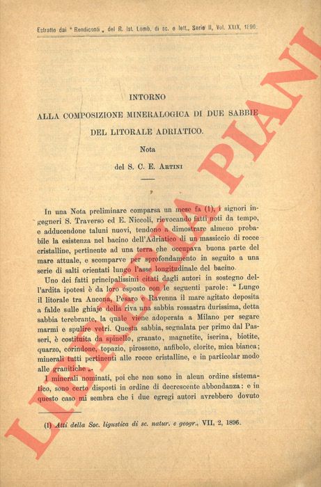 ARTINI S.C.E. - - Intorno alla composizione mineralogica di due sabbie del litorale adriatico.