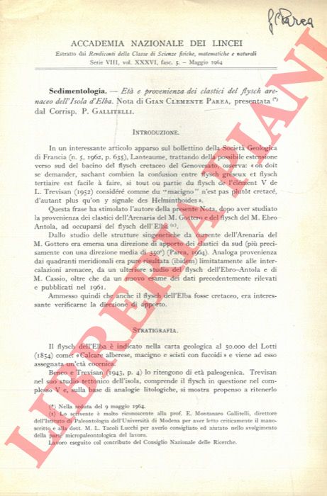 PAREA Gian Clemente - - Et e provenienza dei clastici del flysch arenaceo dell'Isola d'Elba.