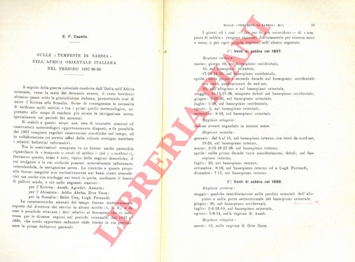CAPELLO C.F. - - Sulle 'tempeste di sabbia' nell'Africa Orientale Italiana nel periodo 1937-38-39.