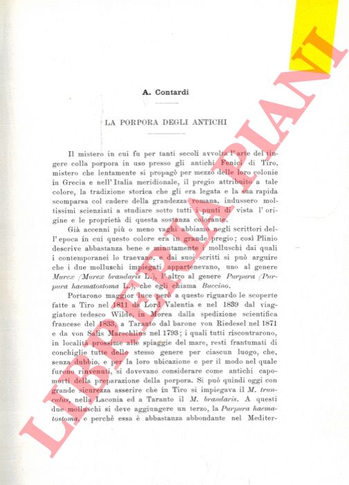 CONTARDI A. - - La porpora degli antichi.