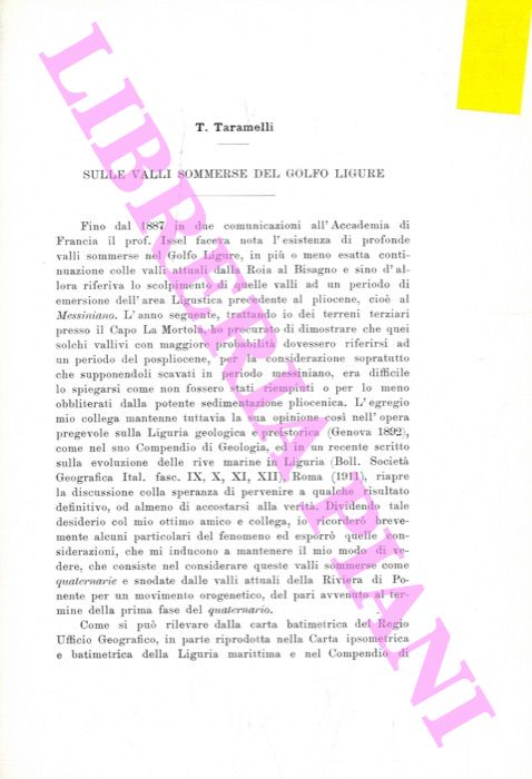 TARAMELLI T. - - Sulle valli sommerse del golfo Ligure.