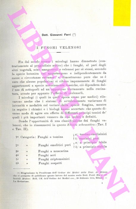 FERRI Giovanni - - I funghi velenosi.