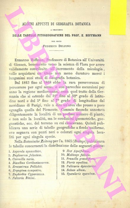 DELPINO Federico - - Alcuni appunti di geografia botanica a proposito delle tabelle fitogeografiche del prof. E. Hoffmann.