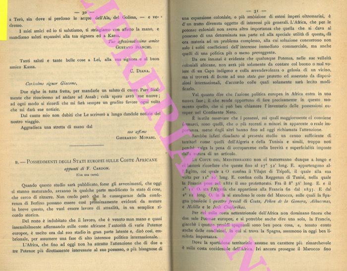 CARDON F. - - Possedimenti degli Stati europei sulle Coste Africane.