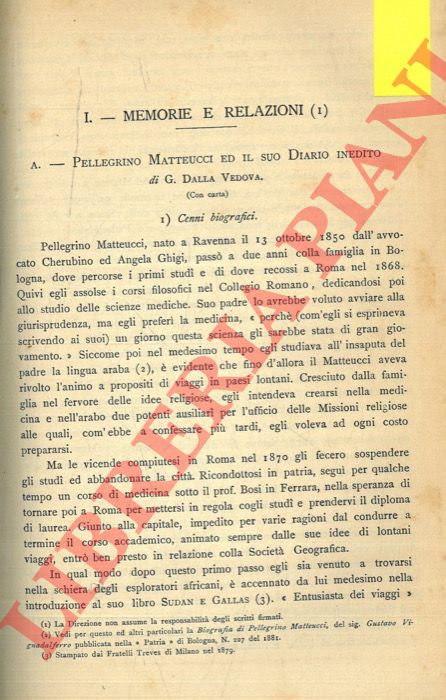 DALLA VEDOVA G. - - Pellegrino Matteucci ed il suo Diario inedito.