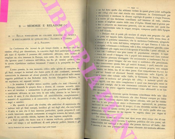 PALADINI L. - - Sulla fondazione di colonie europee in Africa e specialmente su quelle dell'Algeria e Tunisia.