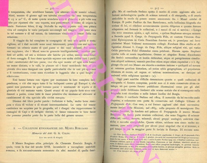 COLINI G. A. - - Collezioni etnografiche del Museo Borgiano.