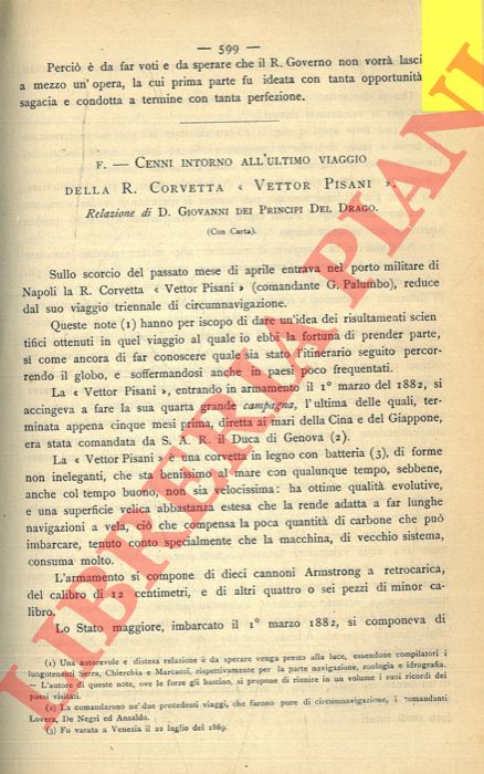 GIOVANNI DEI PRINCIPI DEL DRAGO, D. - - Cenni intorno all'ultimo viaggio della R. Corvetta 'Vettor Pisani' .