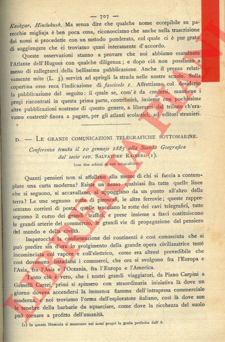 RAINERI Salvatore - - Le grandi comunicazioni telegrafiche sottomarine.