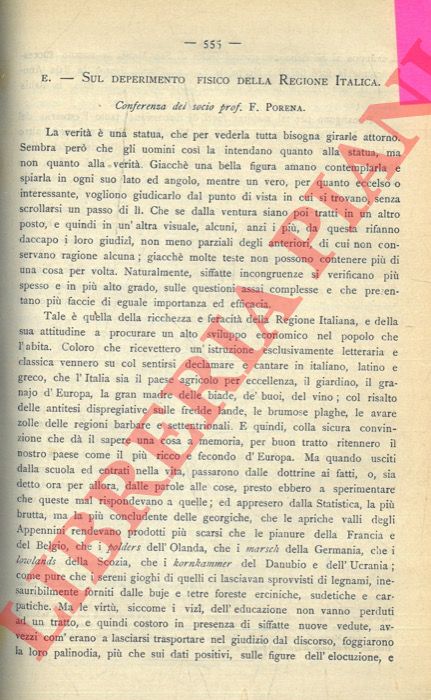 PORENA F. - - Sul deperimento fisico della Regione Italica.