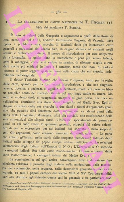 PORENA F. - - La collezione di carte nautiche di T. Fisher.