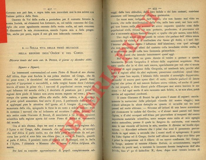 PECILE A. - - Sulla vita delle trib selvagge nella regione dell'Ogoue e del Congo.