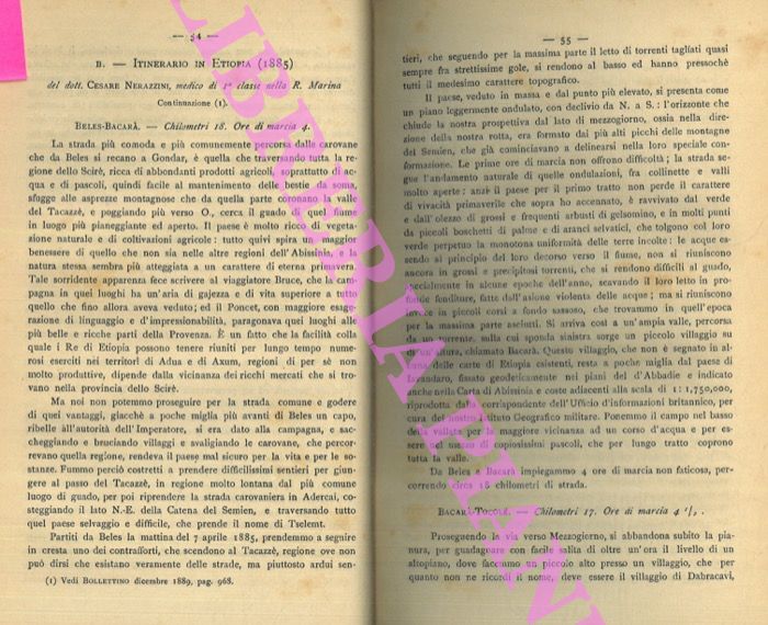 NERAZZINI Cesare - - Itinierario in Etiopia (1885). Continuazione. I.