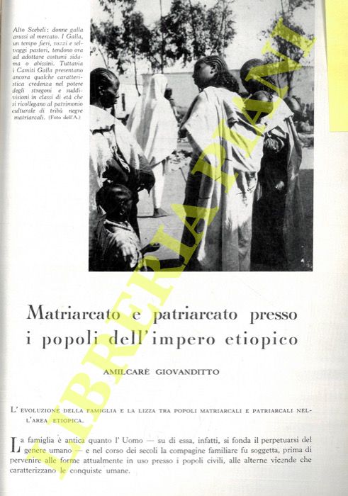 GIOVANDITTO Amilcare - - Matriarcato e patriarcato presso i popoli dell' impero etiopico.