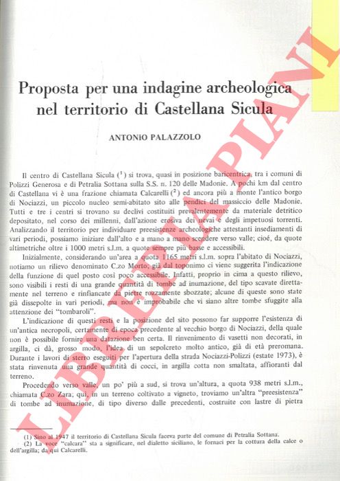 PALAZZOLO Antonio - - Proposta per una indagine archeologica nel territorio di Castellana Sicula.