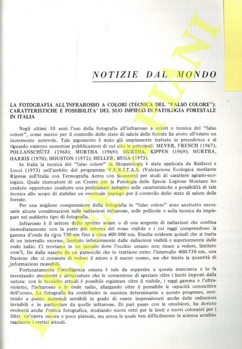 INTINI M. - - La fotografia all'infrarosso a colori (tecnica del 'falso colore') : caratteristiche e possibilit del suo impiego in patologia forestale in Italia.