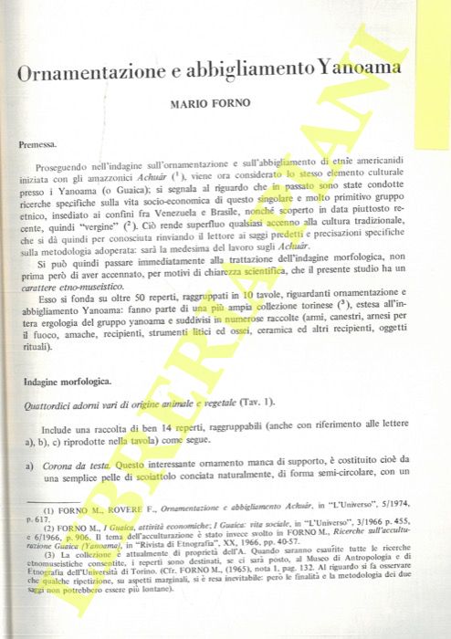 FORNO Mario - - Ornamentazione e abbigliamento Yanoama.