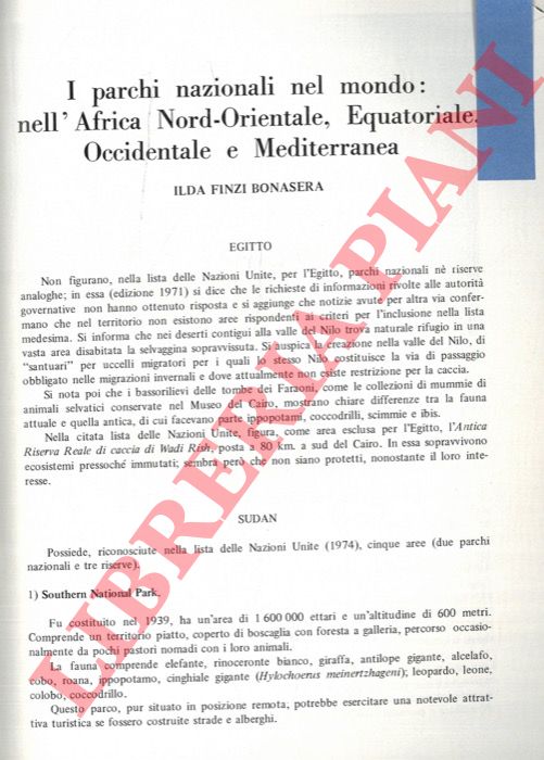 FINZI BONASERA Ilda - - I parchi nazionale nel mondo: nell'Africa Nord-Orientale, Equatoriale, Occidentale e Mediterranea.