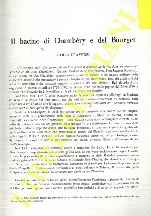 TRAVERSI Carlo - - Il bacino di Chambry e del Bourget.