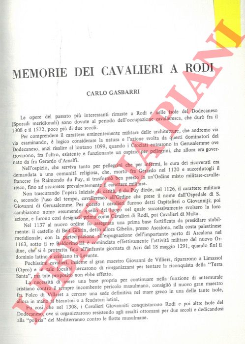 GASBARRI Carlo - - Memorie dei cavalieri a Rodi.