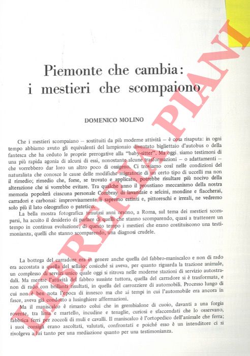 MOLINO Domenico - - Piemonte che cambia: i mestieri che scompaiono.