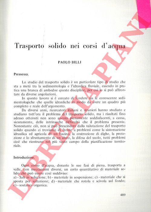 BILLI Paolo - - Trasporto solido nei corsi d'acqua.