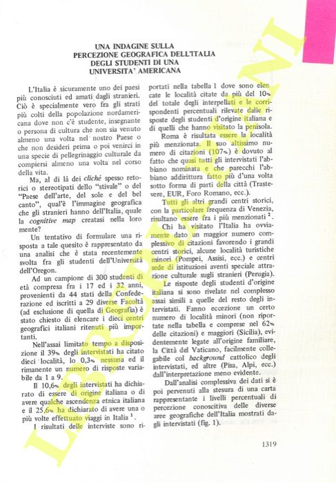 ONETO Gilberto - - Una indagine sulla percezione geografica dell'Italia degli studenti di una universit americana.