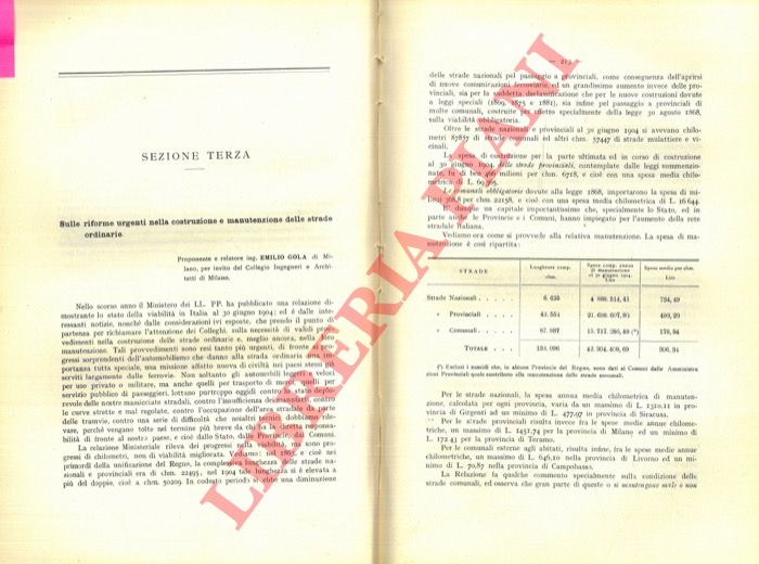 GOLA Emilio - - Riforme urgenti nella costruzione e manutenzione delle strade ordinarie.