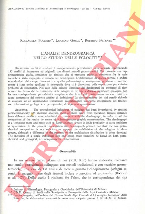 BOCCHIO Rosangela - GORLA Luciano - POTENZA Roberto - - L'analisi dendrografica nello studio delle eclogiti.
