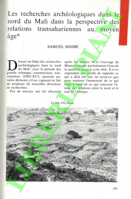 SIDIBE' Samuel - - Les Recherches archologiques dans le nord du Mali dans la perspective des relations transahariennes au moyen age.