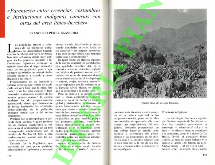 PEREZ SAAVEDRA Francisco - - 'Parentesco entre creencias, costumbres e instituciones indigenas canarias con otras del area libico-bereber.