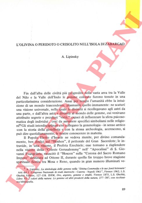 LIPINSKY A. - - L'olivina o peridoto o crislito nell'isola di Zabargad.